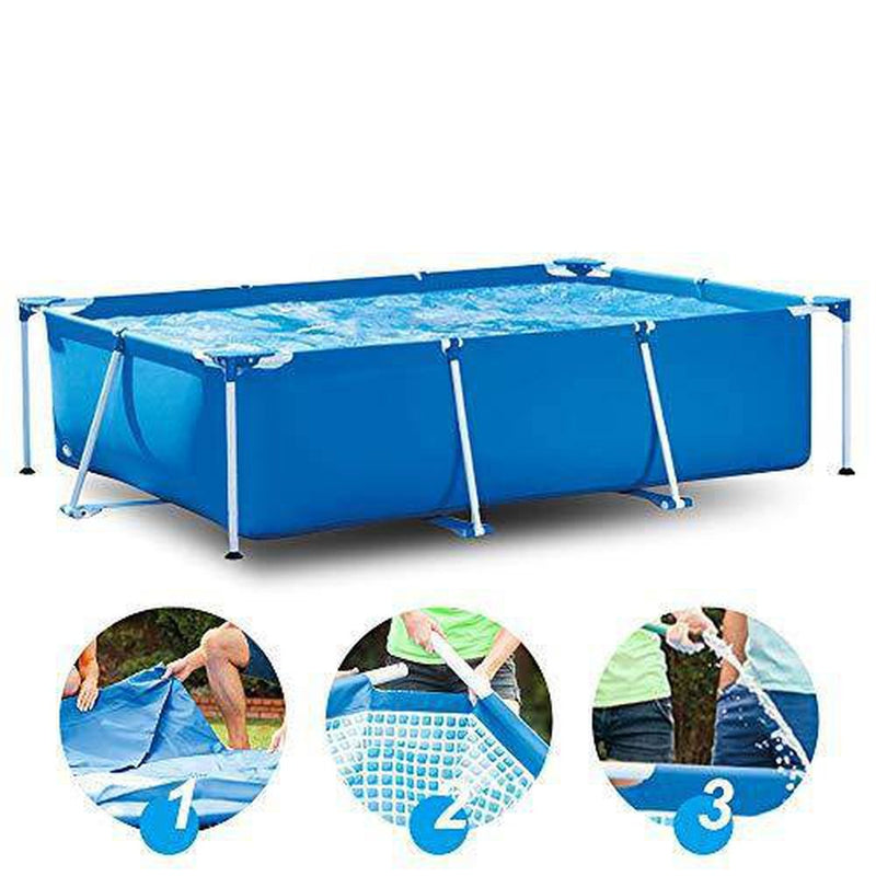 Metal Frame Swimming Pool Rectangular Square Above Ground Pools Outdoor Backyard Lounge Pool for Adults Kids (86.6 x 59.1 x 23.6 inch)