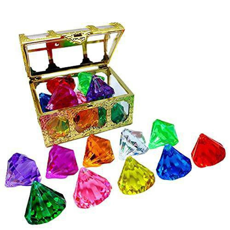 Moanyt Diving Gem Pool Toy 10 Big Colorful Diamonds Set with Treasure Pirate Box Diving Gem Pool Toy Summer Underwater Swimming Toy Dive Throw Toy Set for Kids Pool Use