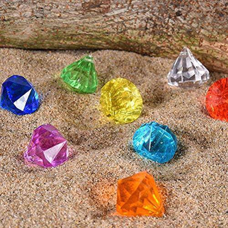 Moanyt Diving Gem Pool Toy 10PCS Colorful Diamonds Set with Treasure Pirate Box Summer Swimming Gem Diving Toys Underwater Swim Toy for Kids