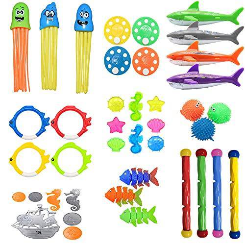 Monthlove 27/32/40PCS Diving Toy Set Summer Fun Underwater Sinking Swimming Pool Toy for Kids,Underwater Variety Diving Training Gifts for Kids Pool Games
