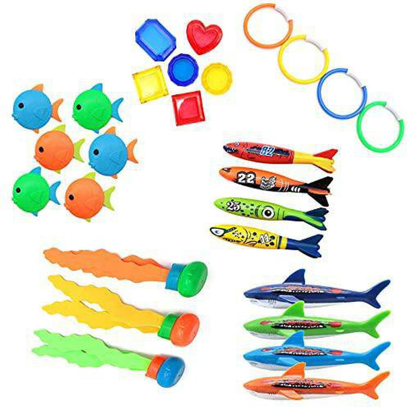 Monthlove Swimming Dive Pool Party Toys Set for Kids,Summer Fun Underwater Swimming Games Toy for Kids Rings Games Birthday Gifts for Boys Girls
