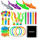 MTOUOCK 35PCS Diving Pool Toys Set Includes Diving Sticks, Diving Ring, Gems, Diving Fish, Diving Shark, Diving Octopus, Seaweeds and a Storage Bag, Swimming Pool Toys for Kids, Teens, Adults and Pets