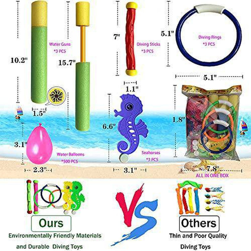 MUMUSAN Pool Toys for Kids 3-10 Diving Toys,Underwater Swimming Pool Games Dive Rings and Diving Sticks with Water Balloons,Diving Training Gifts for Teens Adults Christmas Birthday