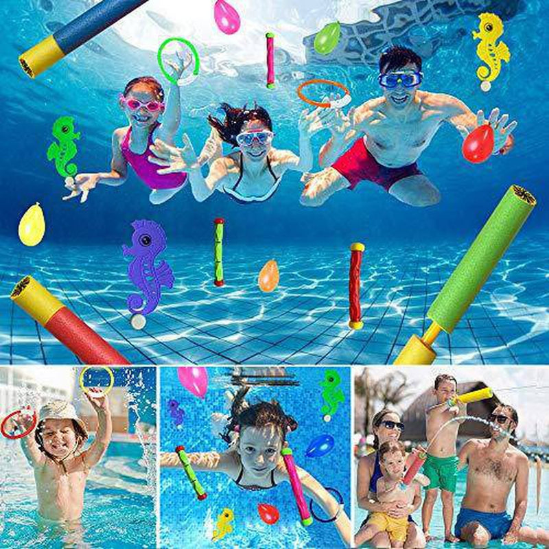 MUMUSAN Pool Toys for Kids 3-10 Diving Toys,Underwater Swimming Pool Games Dive Rings and Diving Sticks with Water Balloons,Diving Training Gifts for Teens Adults Christmas Birthday