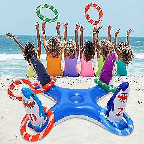 N / A. Inflatable Shark Pool Ring Toss Games Toys with 4 Toss Rings, Summer Inflatable Floating Pool Ring Toss Games Toys for Kids&Adult, Water Toss Games Toys for Hawaii Summer Pool Party Decoration