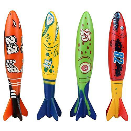 Napoo 4Pcs Swimming Pool Diving Toys, Underwater Plastic Throwing Diving Torpedo Toys, Toys for Swimming Training, Gift for Kids