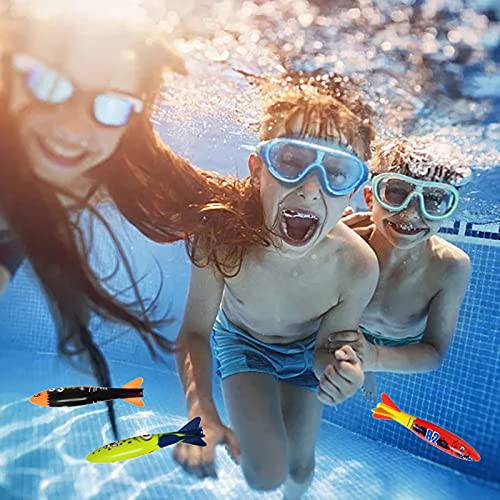Napoo 4Pcs Swimming Pool Diving Toys, Underwater Plastic Throwing Diving Torpedo Toys, Toys for Swimming Training, Gift for Kids