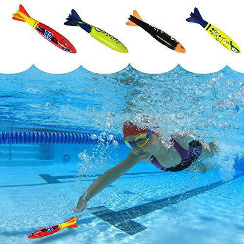 Naroote Children Swimming Toys, 4 Pcs Underwater Torpedo Rocket Throwing Swimming Diving Game Summer Toy