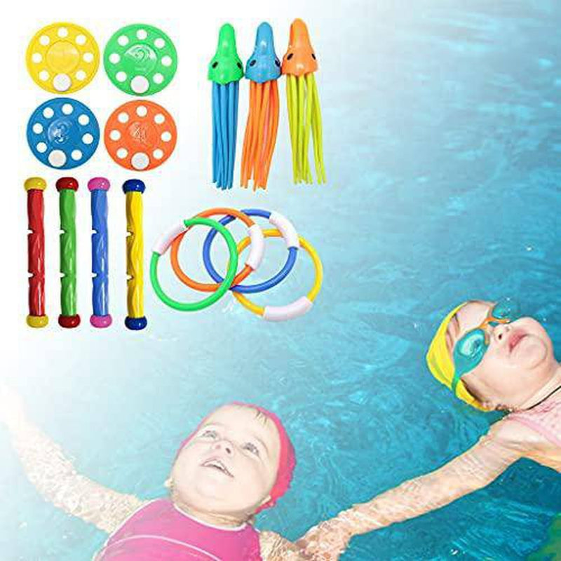 Newmind Fun Water Diving Toys Swimming Pool Toys for Party Game Gifts Age 3-11 Years Dive Rings Diving Sticks Diving Gems Training Toys - 15pcs Style 2