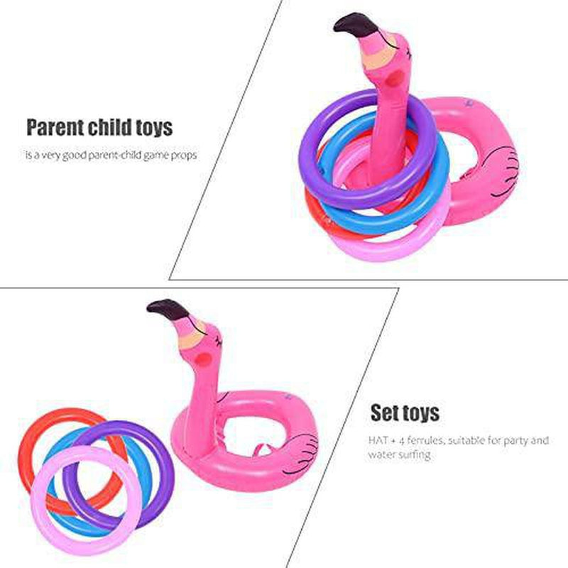 NUOBESTY 2 Sets Inflatable Flamingo Ring Toss Game Funny Swimming Pool Toys Hawaiian Luau Beach Toys for Kids Adults Family Pool Party Favor Supplies