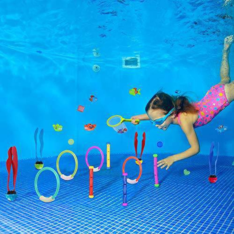 NUOBESTY Diving Pool Toys Set 26Pcs, Diving Pool Training Toys Swimming Pool Toy Set Pool Dive Rings Toy Underwater Games Training Gift Fun Bath Toy for Kids
