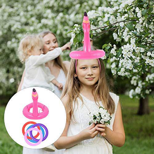 NUOBESTY Inflatable Flamingo Ring Toss Game Pool Ring Toss Pool Game Toys Flamingo Head Target Toss Express Inflatable Set for Pool Party Beach Floats Outdoor Play, 2PCS