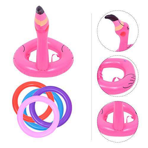 NUOBESTY Inflatable Flamingo Ring Toss Game Pool Ring Toss Pool Game Toys Flamingo Head Target Toss Express Inflatable Set for Pool Party Beach Floats Outdoor Play, 2PCS