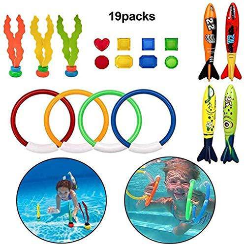 NUWFOR Underwater Swimming Diving Pool Toy Rings Diving Sticks and toypedo Bandits with Underwater Treasures Gift Set Bundle (Multicolor)