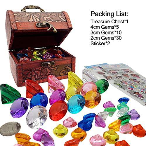 oftenrain Diving Gem Pool Toy Colorful Diamond Set，Pirate Treasure Box，Summer Swimming Dive Toy Set for Pool Use，Treasures Gift Sets for Kids