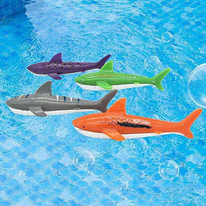 Onsinic 4 Pack Diving Pool Toy Underwater Swimming Throwing Shark Set for Pool Children