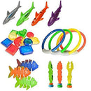 OTentW Diving Toys, 26pcs Pool Diving Toy Jumbo Set, Underwater Swimming Toys Including Diving Ring Diving Shark Fish Bone Seaweed Gem Water Gift Set for Kids