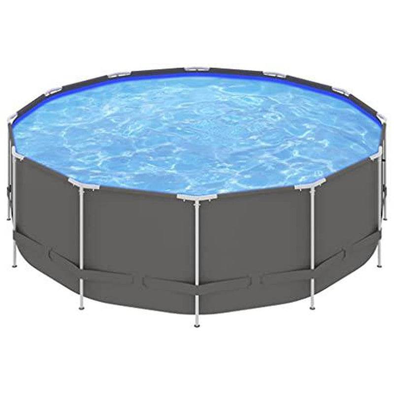 Outdoor Round Steel Frame Above Ground Swimming Pool with Built-in Flow Control Drain Valve Swim Center for Garden Backyard 179.9" x 179.9" x 48"