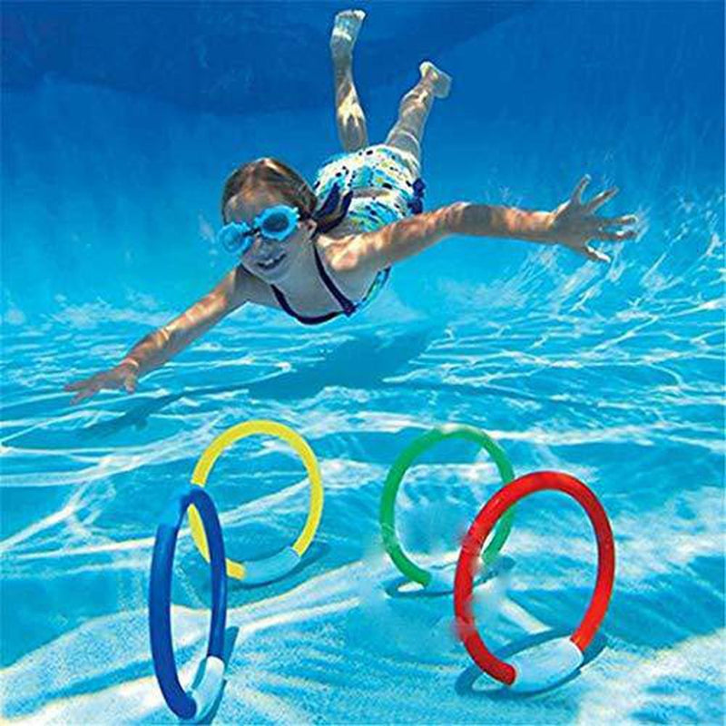 Outside Diving Pool Swiming Toys for Kids Ages 3-10，4 Diving Rings, 4 Water Torpedo Gangsters, 3 Diving Sticks, and 8 Pirate Treasures ，Under Water Treasures Gift Set Bundle.
