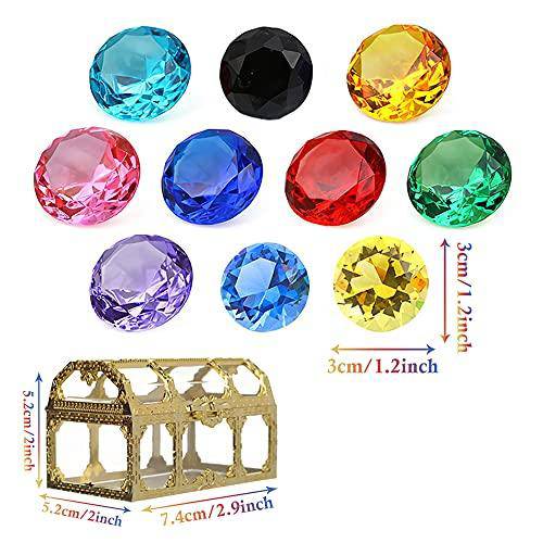 Pack of 10 Diving Gem Pool Toy 20MM Underwater Swimming Toy Pirate Treasure Chest Crystal Stone Ornaments Swimming Dive Pool Toys Set Colorful Diamond Toys with Treasure Pirate Box