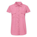Petite Women Summer Short Sleeve Henley Tops Button Down Collar Shirt with Pockets (5XL, Pink)