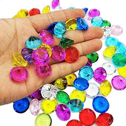 Poiuqew Diving Gems Pool Toys Set, Kid＇s Gems Toy WithTreasure Box, 100 Colorful Diamonds Acrylic Throw Toys, Summer Swimming Gems Diving Toy Set Great