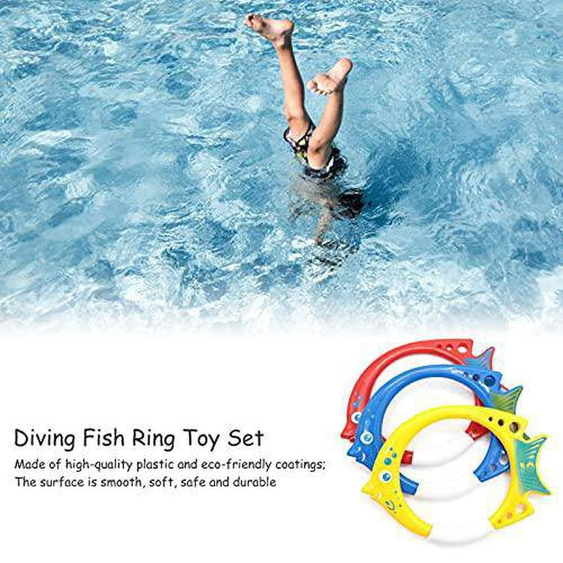 Poiuqew Diving Swimming Pool Kids Underwater Fish Rings Sticks Children's Diving Ring Fish Ring Toy Diving Pool Toys for Kids Toddler Pool Games with Toy Fish Rings Designer