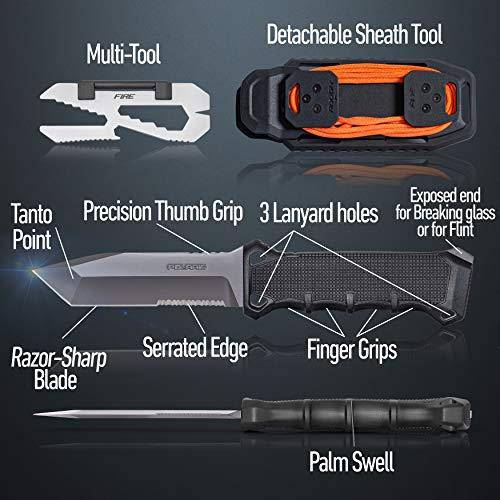 Polaris 10-Inch Hunting and Survival Tanto Blade Knife With Twice Injected Glass-Filled Nylon Handle with Integrated Knife Sharpener, and Multi-Tool Included.