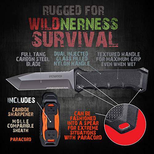 Polaris 10-Inch Hunting and Survival Tanto Blade Knife With Twice Injected Glass-Filled Nylon Handle with Integrated Knife Sharpener, and Multi-Tool Included.