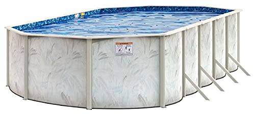 Pool 12 Ft x 18 Ft Oval x 52 Inch H Above Ground Galvanized Steel Baked Enamel - Waterway 1.0 HP Pump - Sand Filter - GLI Uni-Bead Liner - Locking A-Frame Ladder
