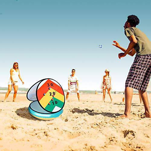 Pool Game Toys Inflatable Pool Ring Toss Game, Pool Toys for Teens and Adults with Pool Floats Rafts Sticky Balls 24" Summer Toys Yard Games Party Birthday Gifts for Kids Cornhole Board Beach Toys