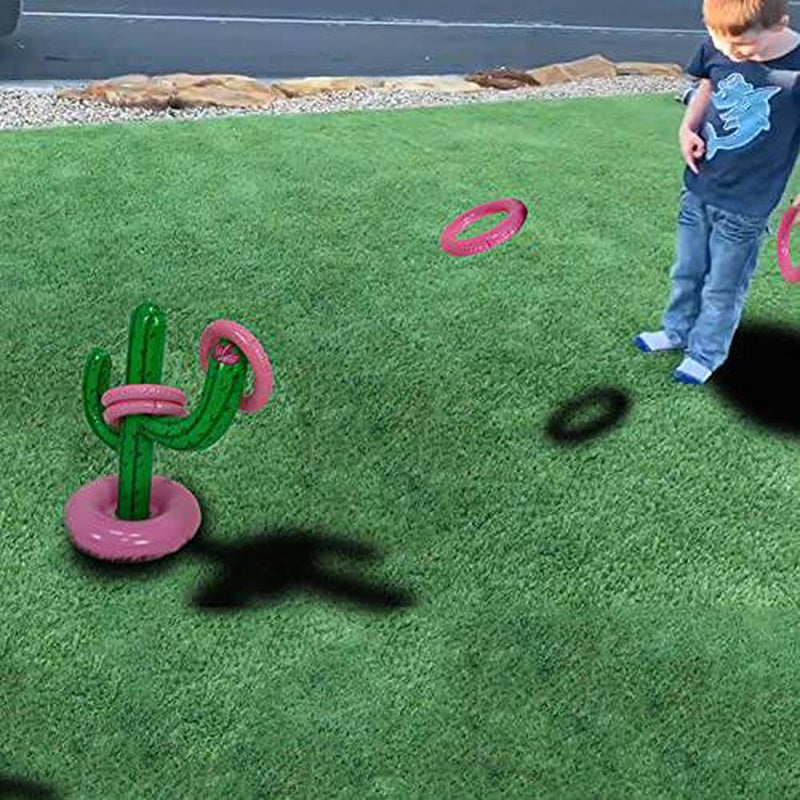 Pool Ring Toss Toy, Inflatable Cactus Base with 3 Rings, Funny Water Floating Pool Game Toys for Family Multi Kids Swimming Pool Summer Beach Game