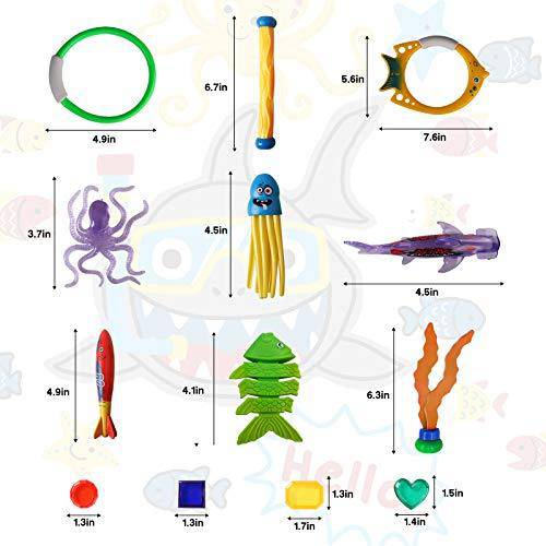 Pool Toys Diving Toy, Swimming Pool Toy Set Dive Rings Diving Sticks Pool Fish Diving Gems, Diving Pool Toy with Storage Bag and Box Underwater Games Training Toys for Boys Girls Summer Fun 32pcs