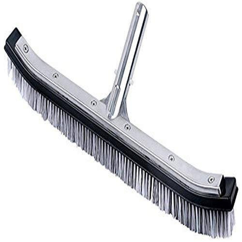 Pooline 18" Pool Brush (Curved) with Aluminum Back and Handle - Stainless Steel & Nylon Bristles Mixed - Black Brush Body and White Bristles