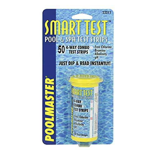 Poolmaster 22211 Smart 4-Way Swimming Pool and Spa Water Chemistry Test Strips, 1 Pack, White and yellow