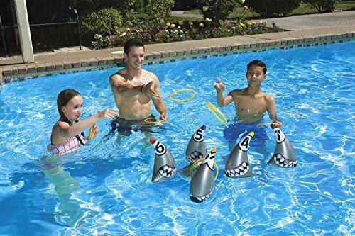 Poolmaster Shark Zone Swimming Pool, Indoor and Outdoor Ring Toss Game, Sharks