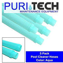 Puri Tech 5 Pack Universal Pool Cleaner Suction Hose 48 Inches Long Aqua Color for Kreepy Krauly, Baracuda G3/G4, Navigator, & More Universal Fit 4' Feet Long