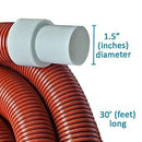 Puri Tech Professional Grade 1.5 Inch Diameter x 30' Feet Long Commercial Service Vacuum Hose for In-Ground Swimming Pools Heavy Duty Protected from UV & Chemicals