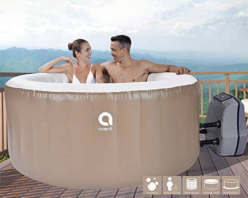 Qicaso 3 Person Inflatable Spa Hot Tub with 105 All-Surrounding Air Jets, Digital Control Panel, Lockable Cover, Filter Cartridge and Base Protector