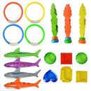 Qinhin Pool Diving Toys Set,Underwater Swimming Diving Toys Deluxe Set with Dive Rings,Dive Sticks, Dive Fish Ring,Dive Shark,Seaweed,Underwater Gems for Kids Teens Swimming Diving Training(A-17pcs)