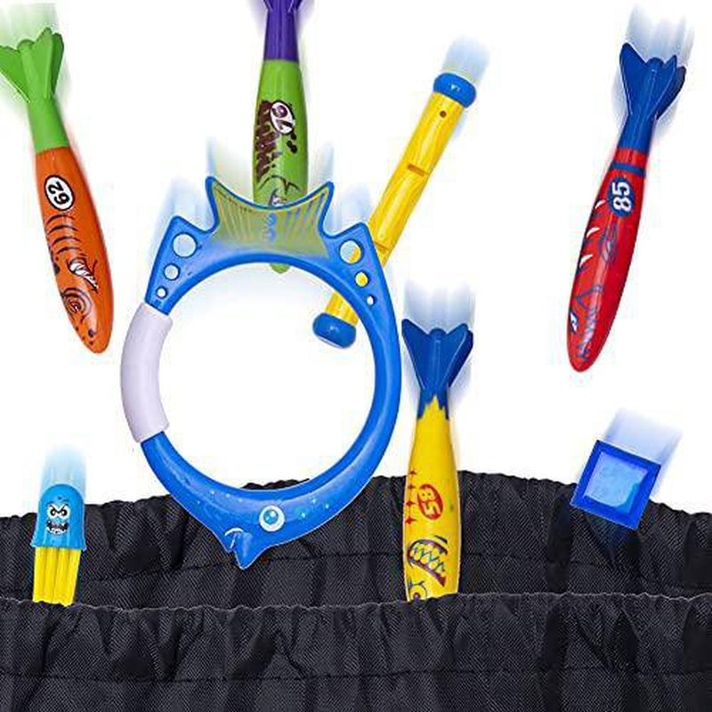 Rainbow Kingdom 32 PCS Pool Diving Toys with Underwater Swimming Diving Pool Toy Rings, Diving Sticks, Toypedo Bandits and Many Other Diving Toys for Kids