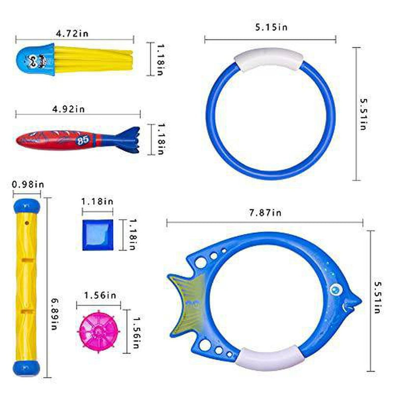 Rainbow Kingdom 32 PCS Pool Diving Toys with Underwater Swimming Diving Pool Toy Rings, Diving Sticks, Toypedo Bandits and Many Other Diving Toys for Kids