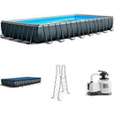 Rectangular Above Ground Pool with Pump 32 Foot Galvanized Steel Frame Swimming Pool with Ladder Ground Cloth Sand Filter and Pool Cover Sturdy Durable Frame Summer Modern Gray & eBook by NAKSHOP