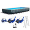 Rectangular Above Ground Pool with Pump 32 Foot Steel Frame Swimming Pool with Ladder Ground Cloth Debris Cover Pool Cover Sand Filter Two Floating Chairs and Cooler Sturdy Gray & eBook by NAKSHOP