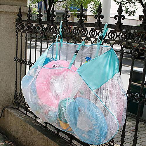 RSPD Large Capacity Swimming Pool Storage Bag,57"X29" Foldable Hanging Bag,Heavy Duty Pool Storage Above Ground Pool Side Organizer,Netting for Toys Beach Balls Noodles Container