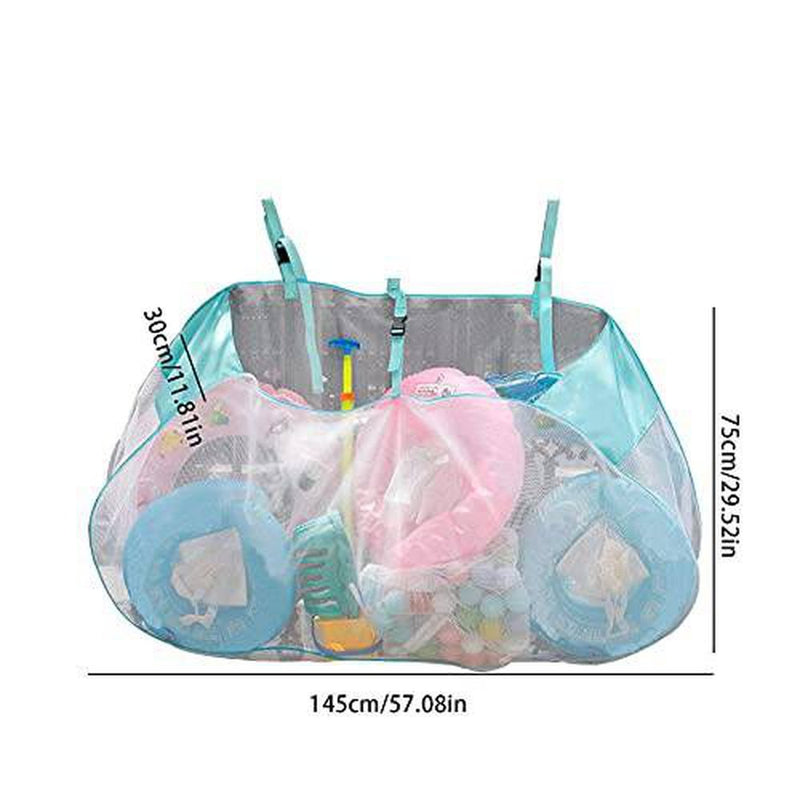 RSPD Pool Storage Bag, Large Capacity Pool Toy Storage with Adjustable Straps & Integrated Hooks,Pool Storage Box Hanging Mesh for Swimming Beach Pool Holds Water Toys Balls
