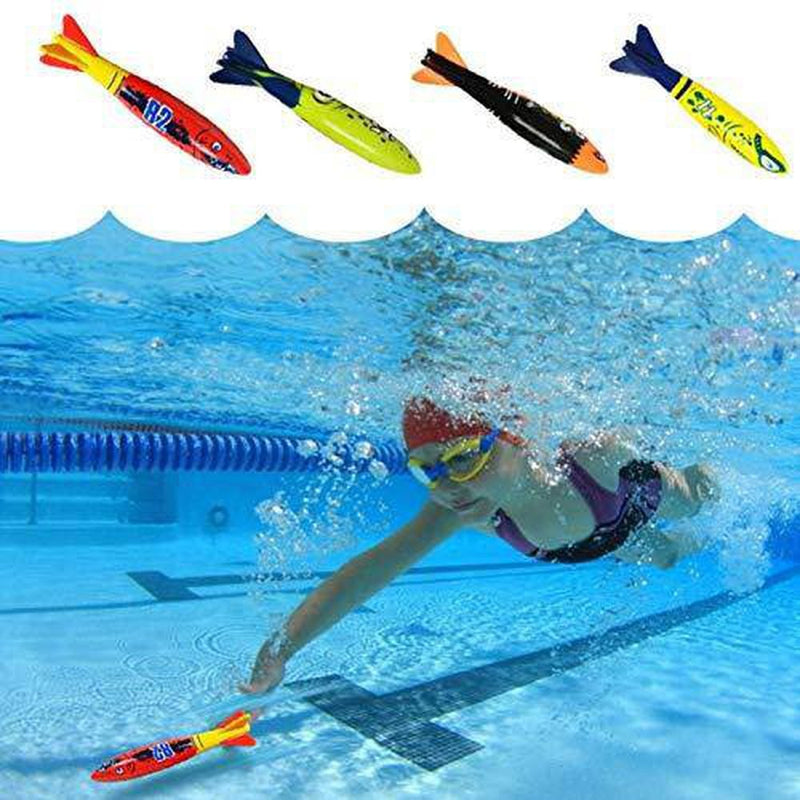 SALUTUYA Underwater Diving Torpedo Bandits,4 Pcs Smooth Portable Diving Torpedo Plastic Non‑Toxic Gliding Shark Throwing Torpedo Swimming Pool Toy,for Boys and Girls