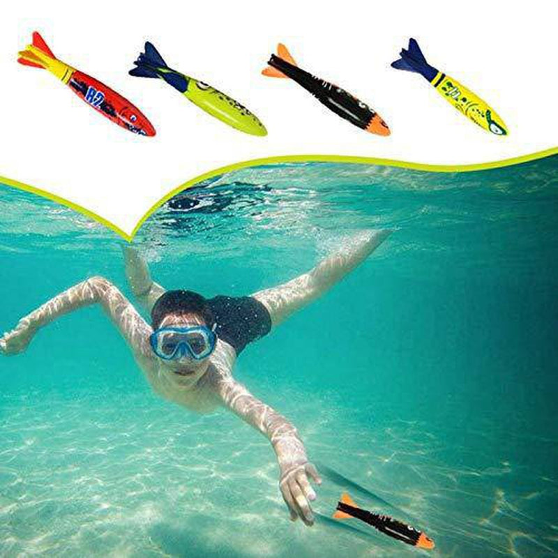 SALUTUYA Underwater Diving Torpedo Bandits,4 Pcs Smooth Portable Diving Torpedo Plastic Non‑Toxic Gliding Shark Throwing Torpedo Swimming Pool Toy,for Boys and Girls