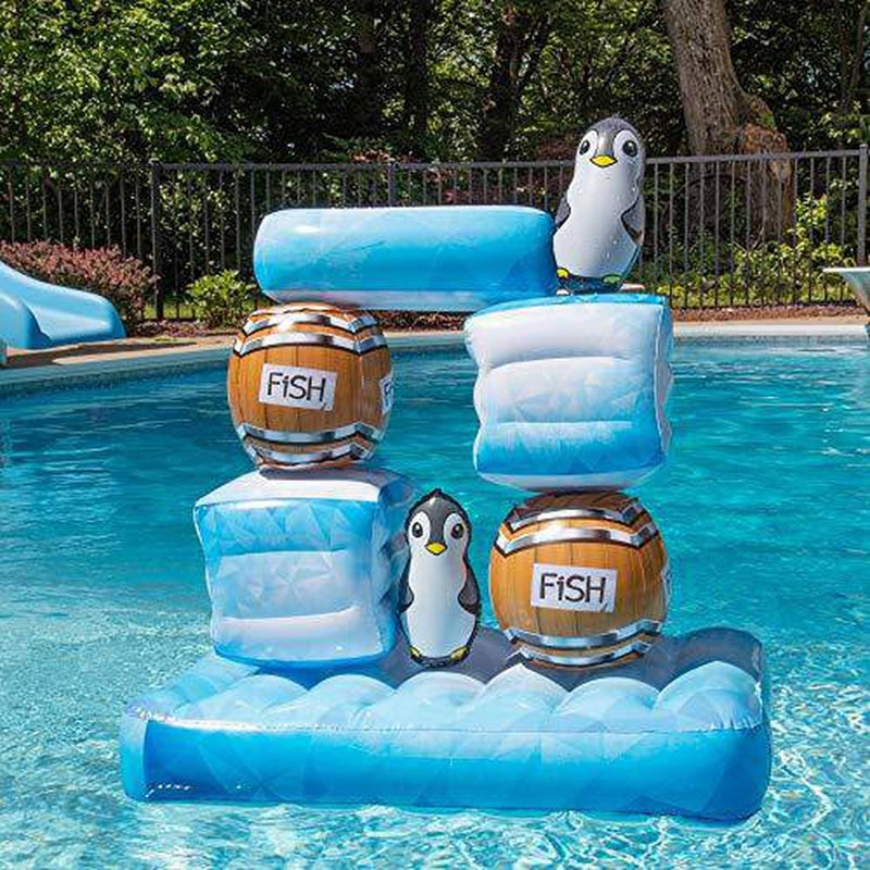 SCS Direct Stack 'n Splash Penguins Floating Pool Game - Build It, Hit It, Knock It Down! - 10-Piece Set Includes 2 Balls - Stacks Over 2 Feet High!