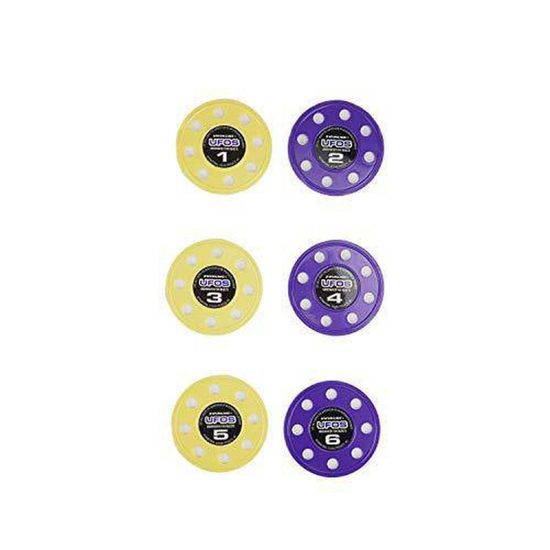 Set of 6 Purple and Yellow UFO Disc Dive Swimming Pool Game Toys 3.75"